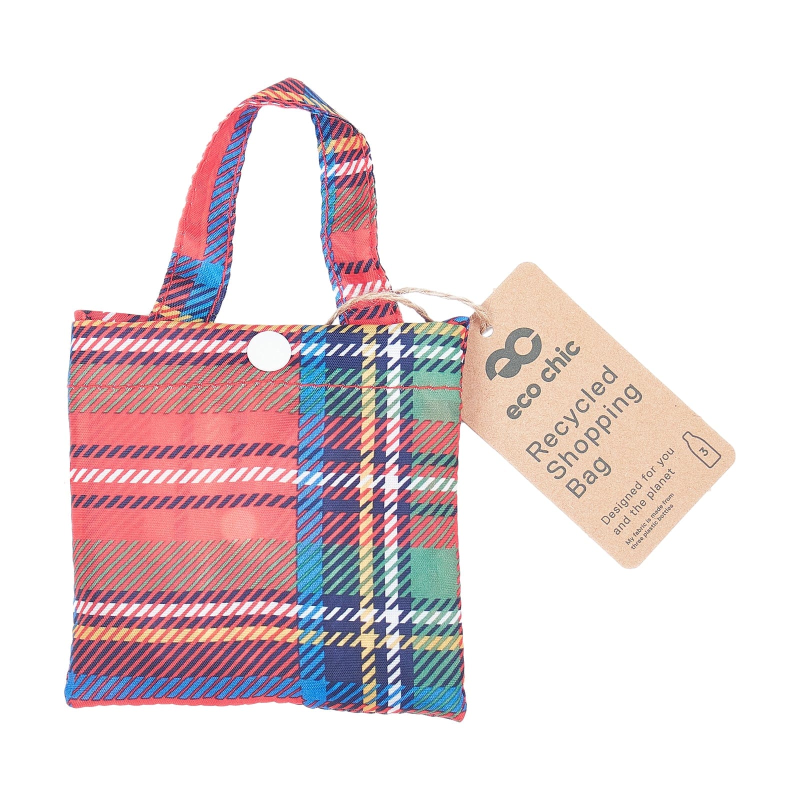 Eco Chic Red Eco Chic Lightweight Foldable Reusable Shopping Bag Tartan