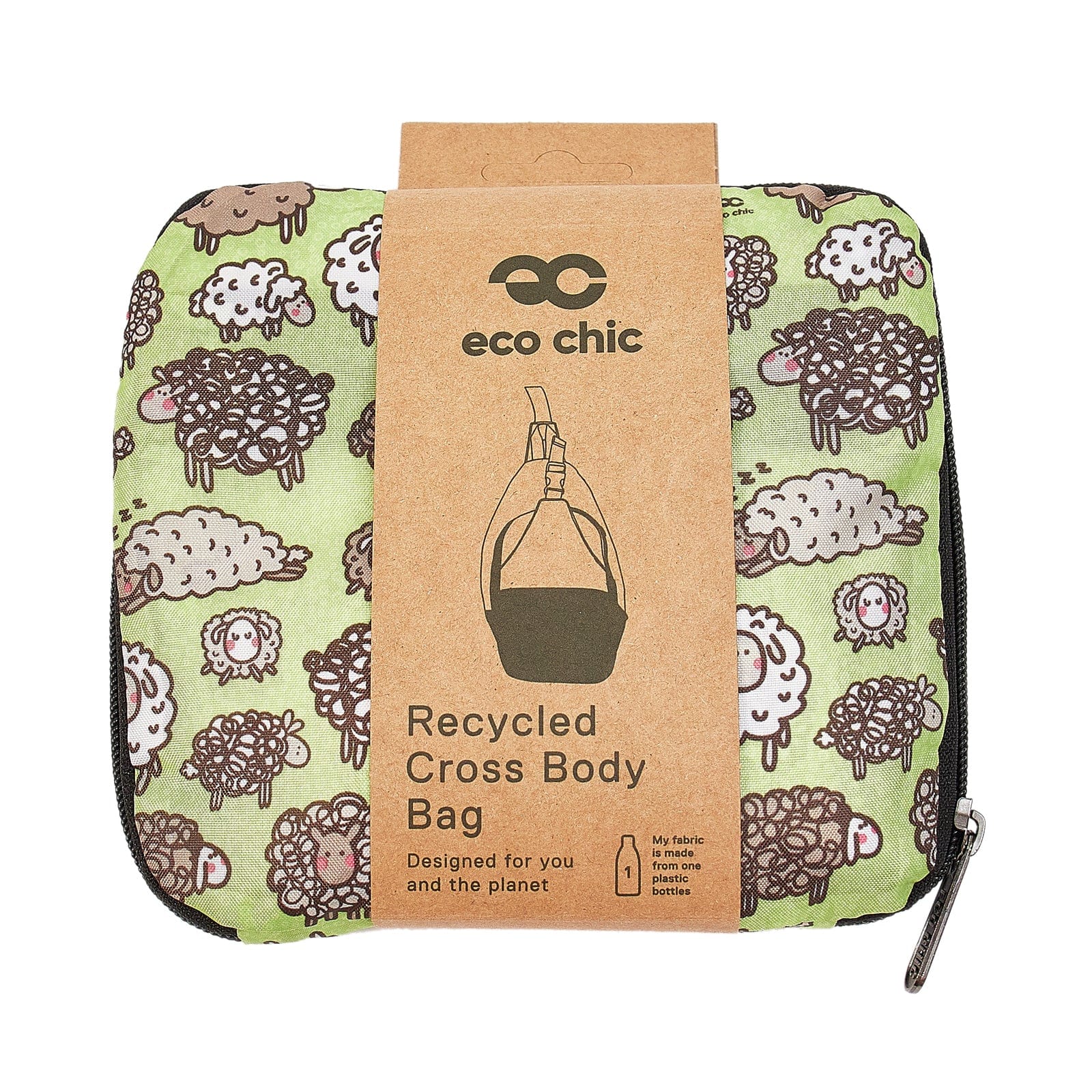 Eco Chic Green Eco Chic Lightweight Foldable Crossbody Bag Sheep