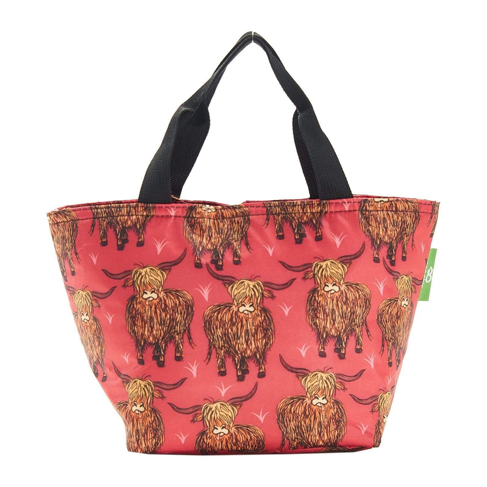 Eco Chic Red Eco Chic Lightweight Foldable Lunch Bag Highland Cow