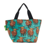 Eco Chic Teal Eco Chic Lightweight Foldable Lunch Bag Highland Cow