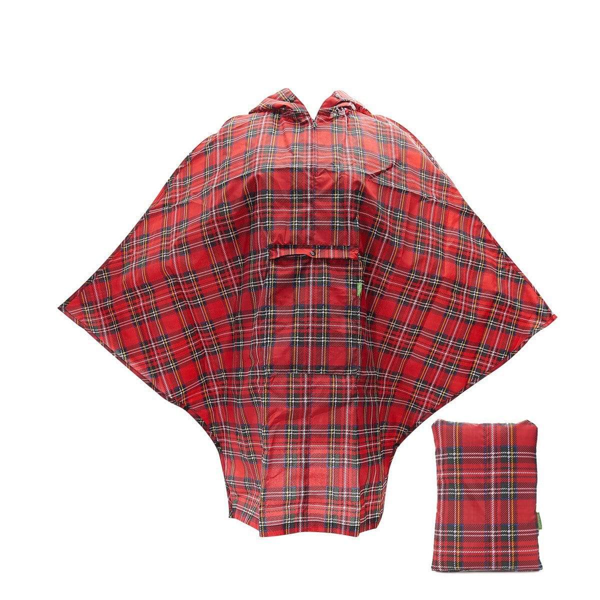 Eco Chic Red Tartan Waterproof Foldable Adult Poncho