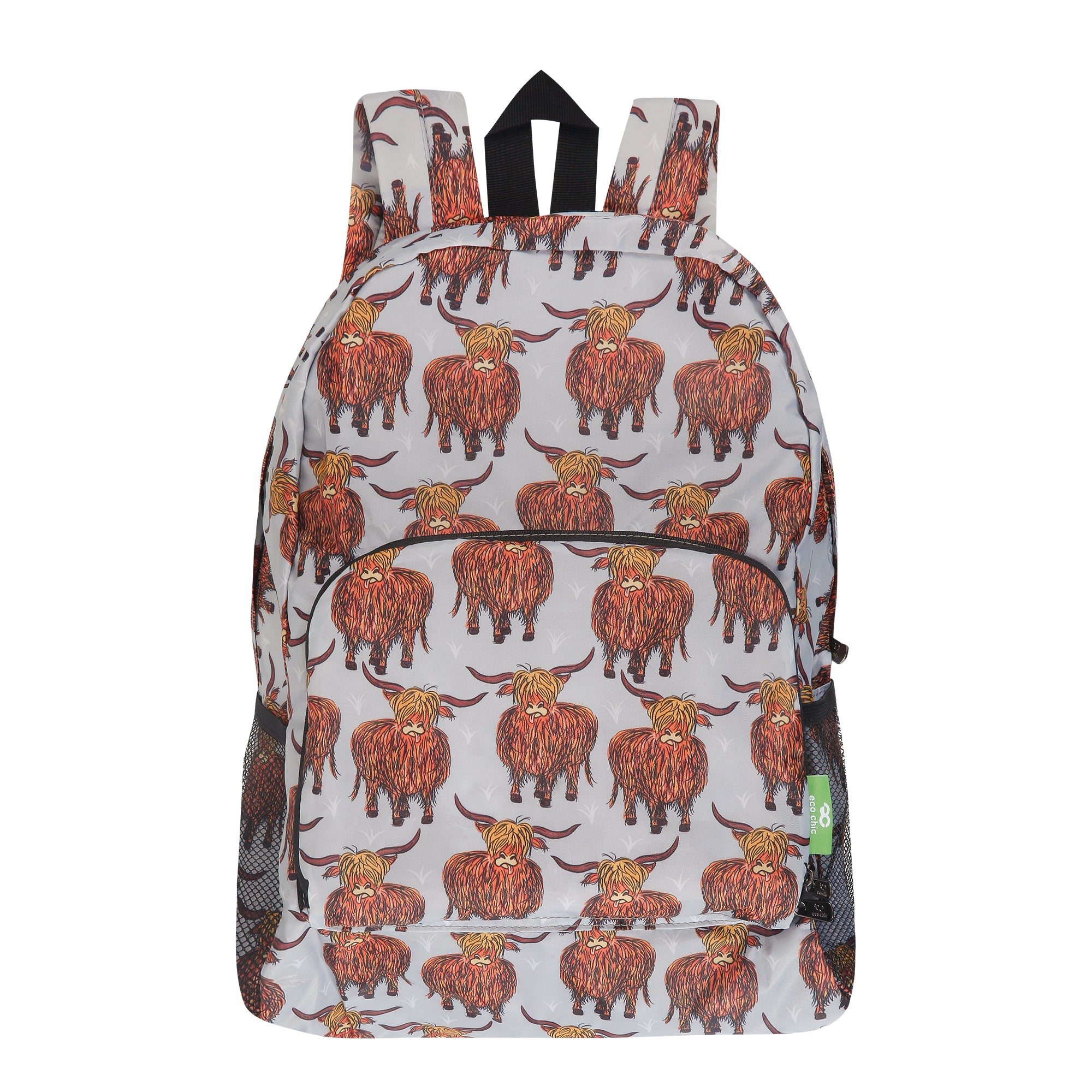 Eco Chic Lightweight Foldable Backpack Highland Cow