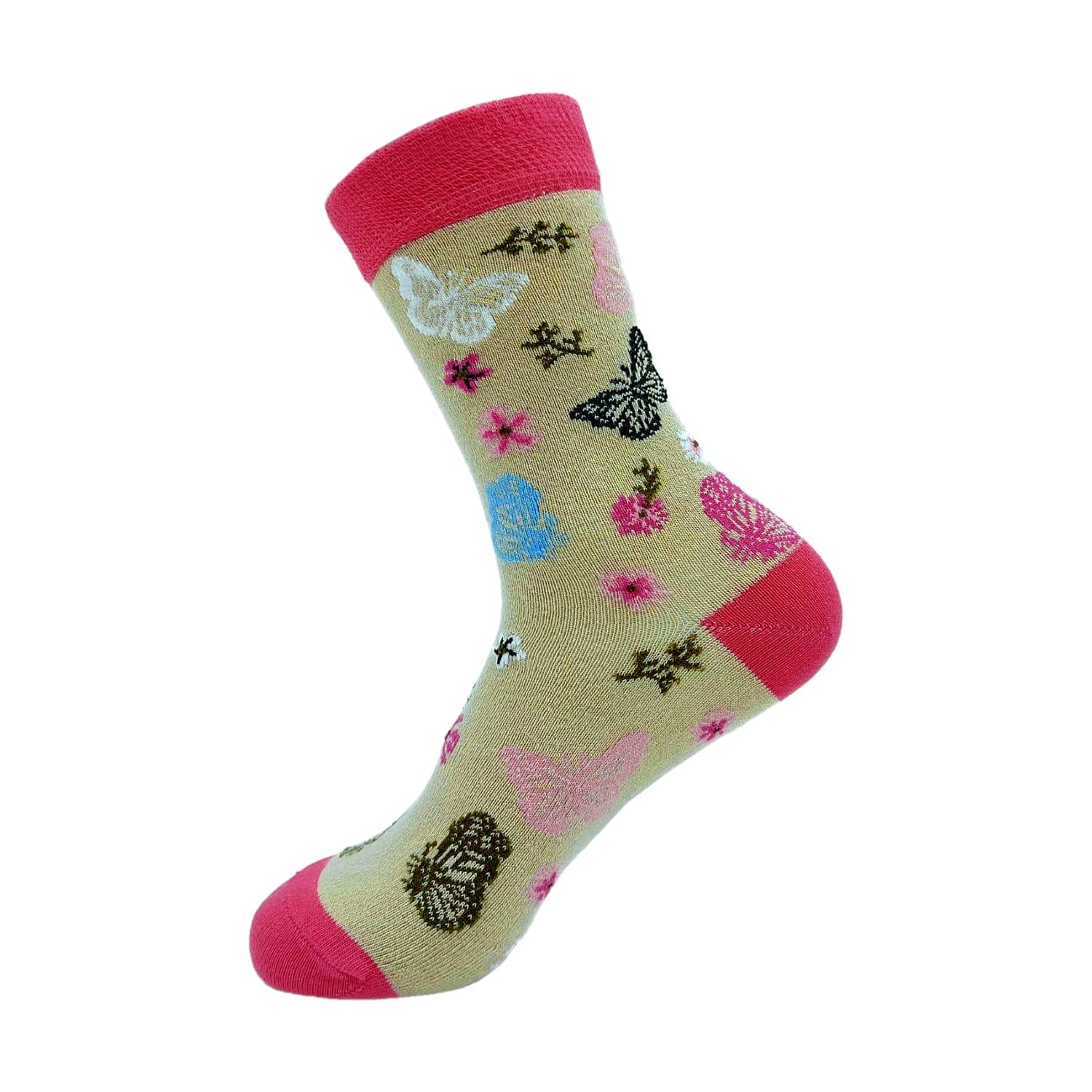 Floral Socks Ladies Green Pink Bamboo Cotton Blend Lime Flowers