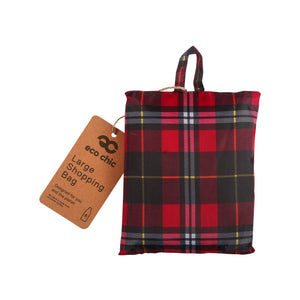 Eco Chic Eco Chic Foldable Reusable Large Shopping Bag Dark Tartan