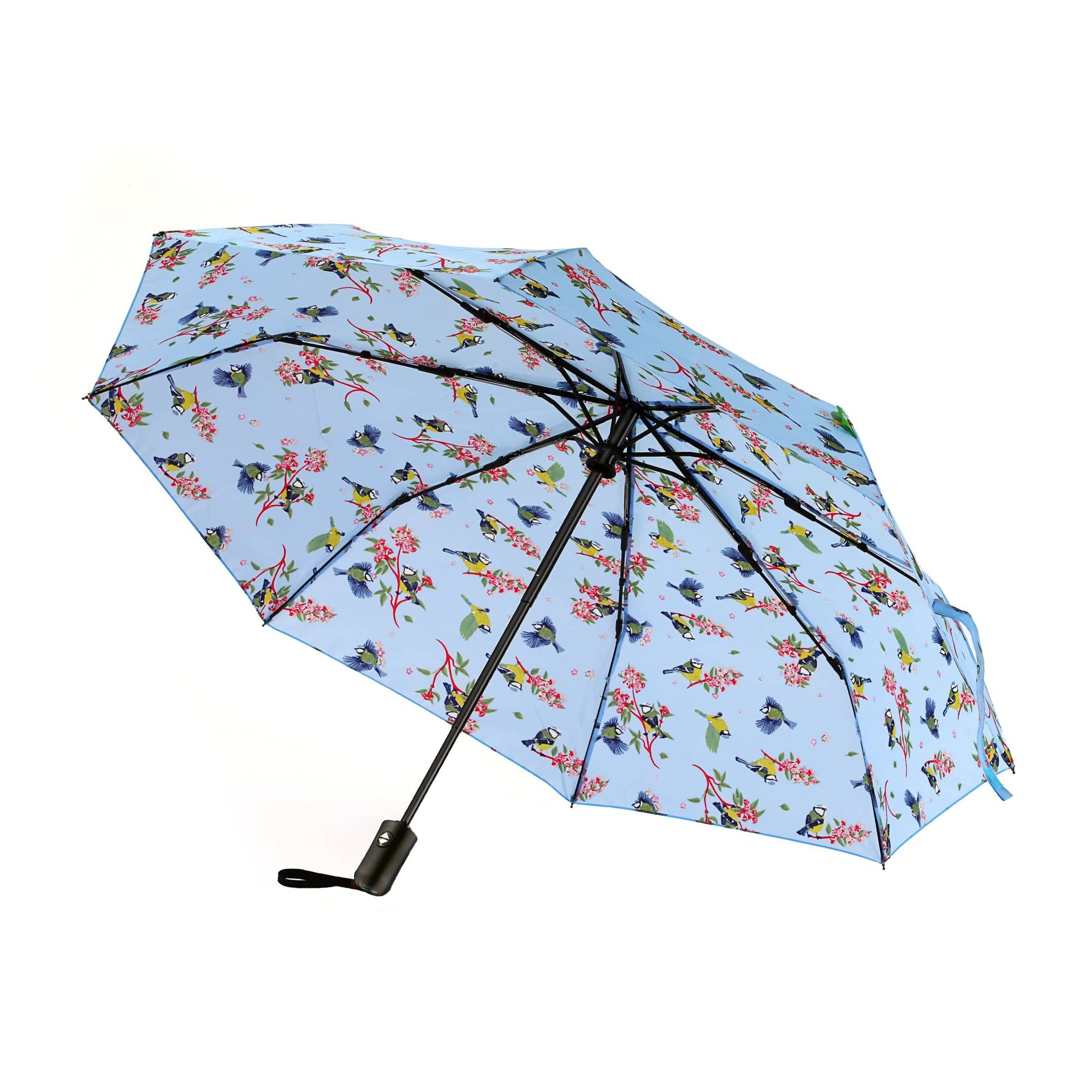 Eco Chic Eco Chic Folding Automatic Umbrella Blue Tits