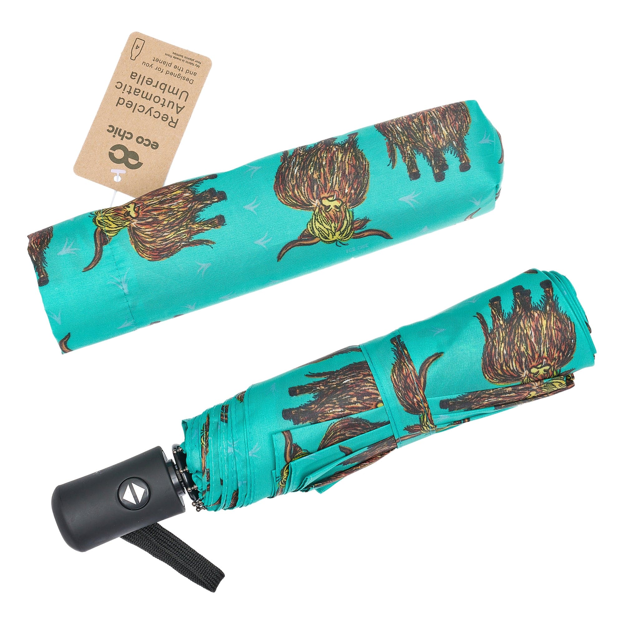 Eco Chic Eco Chic Folding Automatic Umbrella Highland Cow