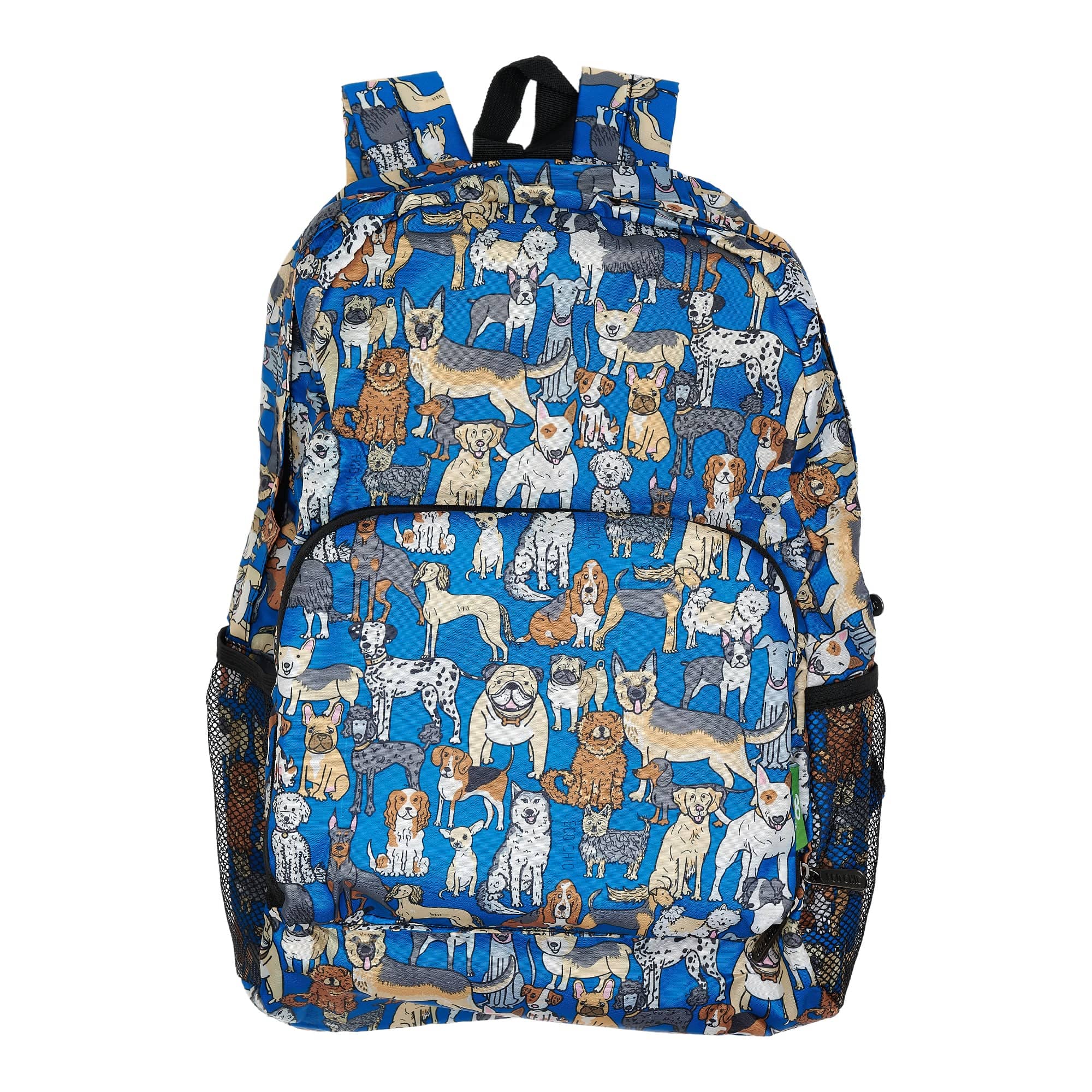 Eco Chic Blue Eco Chic Lightweight Foldable Backpack Dogs