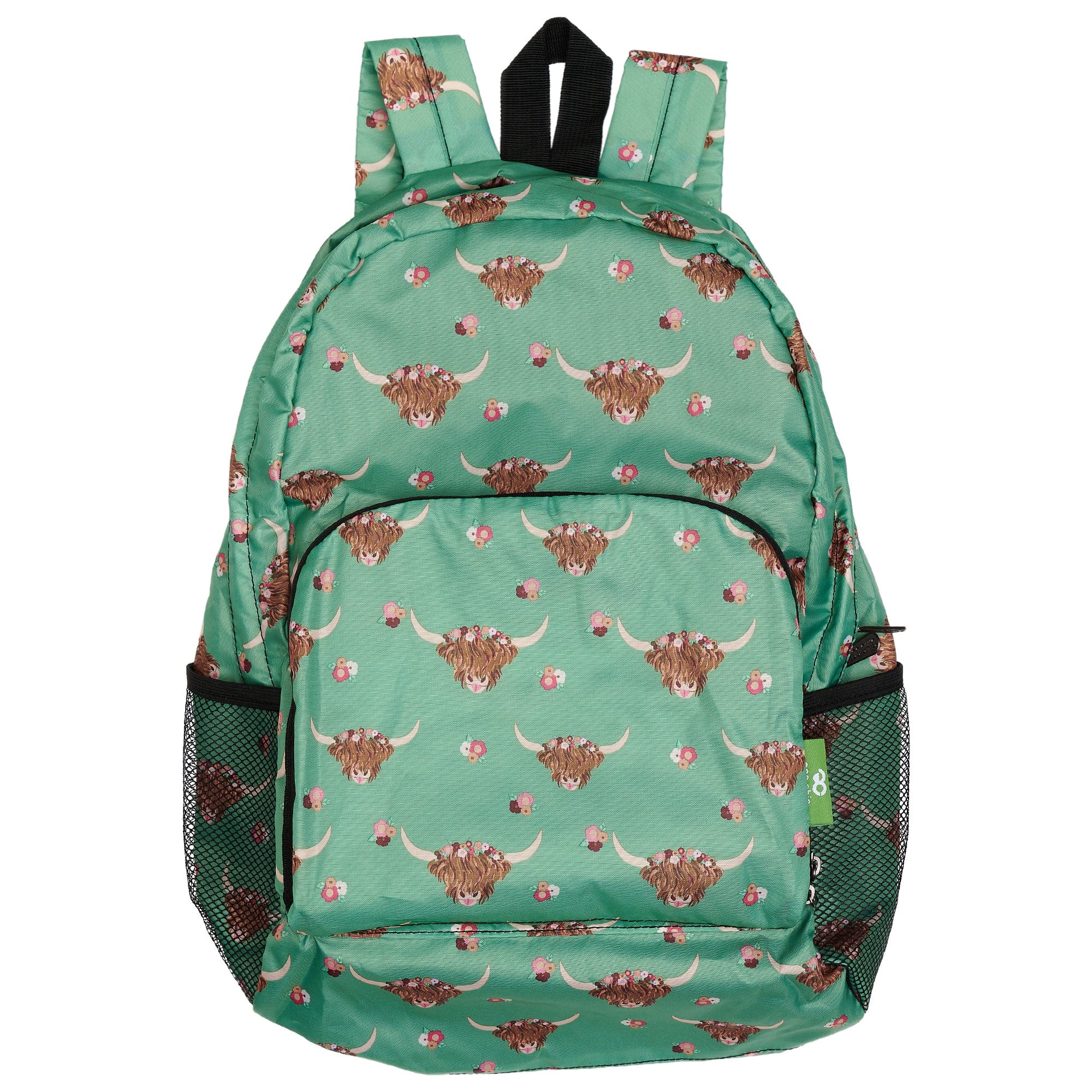 Eco Chic Green Eco Chic Lightweight Foldable Backpack Floral Highland Cow