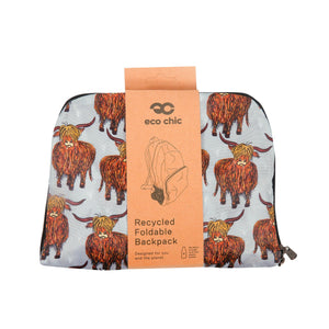 Eco Chic Eco Chic Lightweight Foldable Backpack Highland Cow