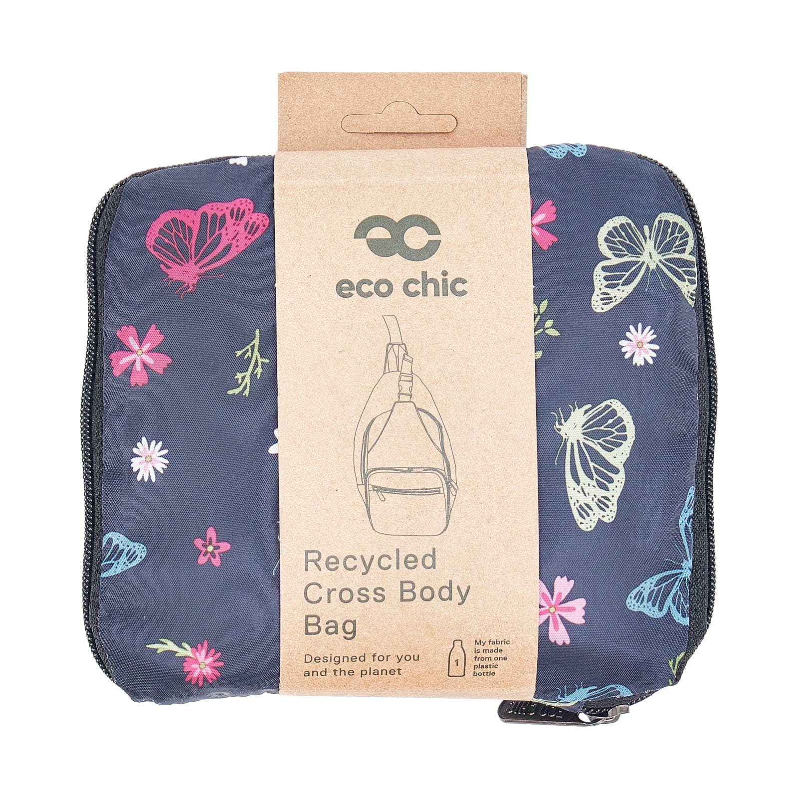Eco Chic Black Eco Chic Lightweight Foldable Crossbody Bag Monarch Butterflies