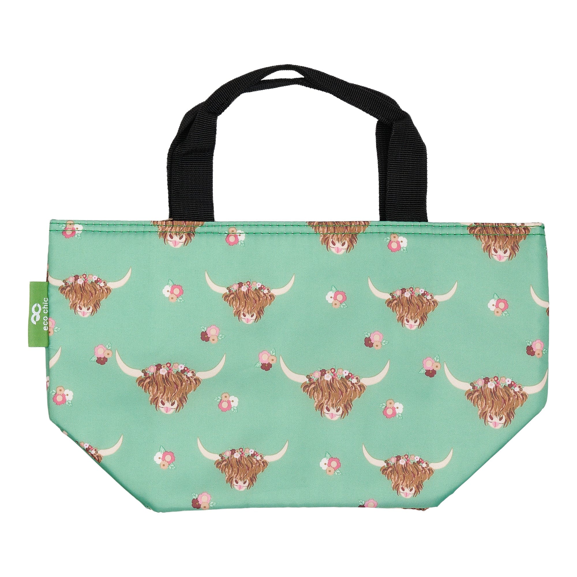 Eco Chic Green Eco Chic Lightweight Foldable Lunch Bag Floral Highland Cow
