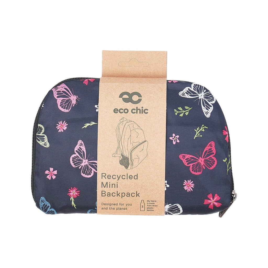 Eco Chic Black Eco Chic Lightweight Foldable Mini Backpack Monarch Butterflies