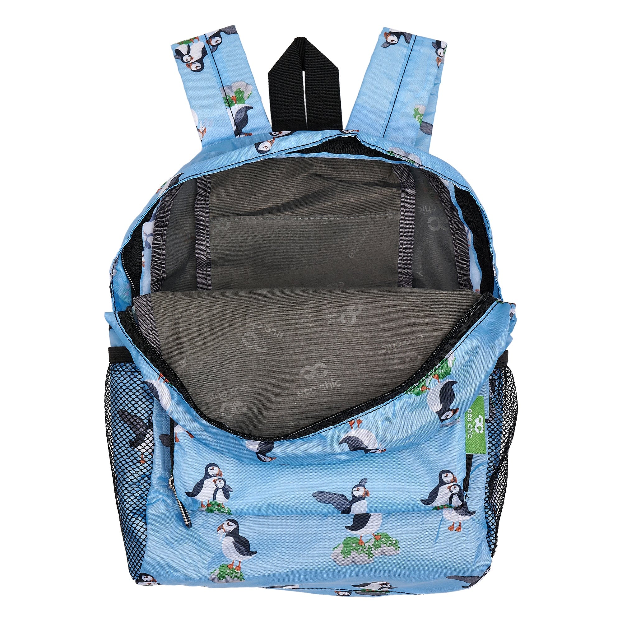 Eco Chic Blue Eco Chic Lightweight Foldable Mini Backpack Multi Puffin