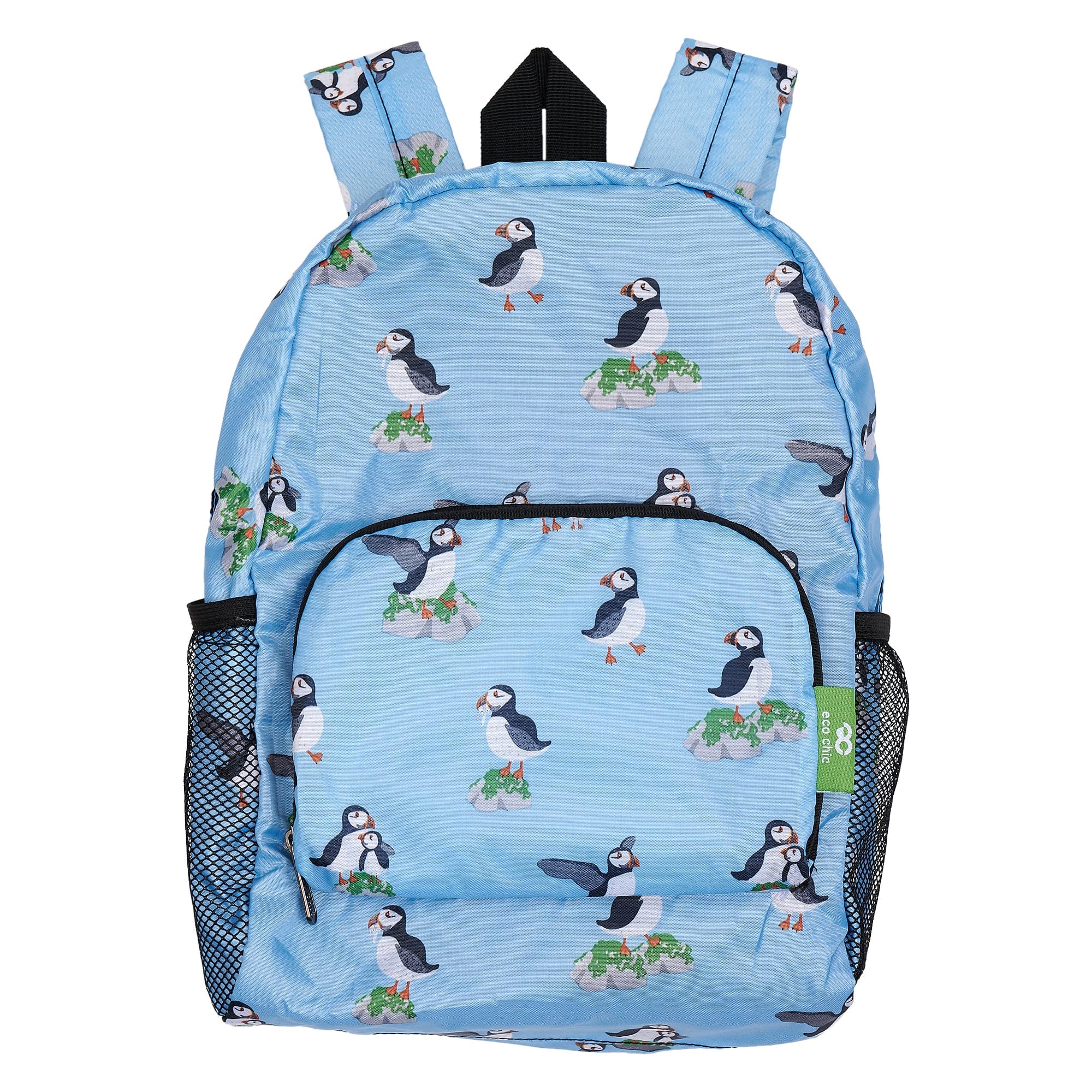 Eco Chic Blue Eco Chic Lightweight Foldable Mini Backpack Multi Puffin