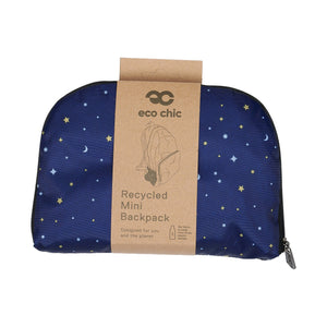 Eco Chic Navy Eco Chic Lightweight Foldable Mini Backpack Stars and Moons