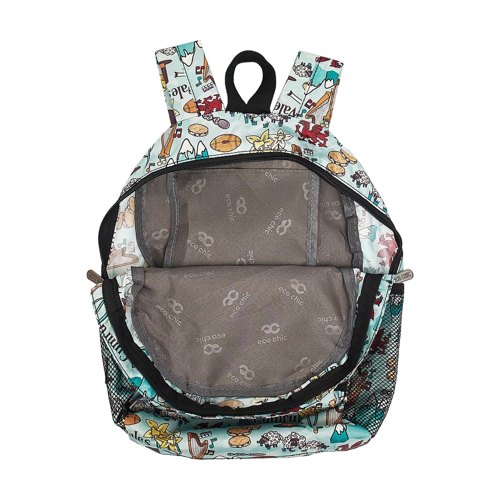 Eco Chic Blue Eco Chic Lightweight Foldable Mini Backpack Wales Montage