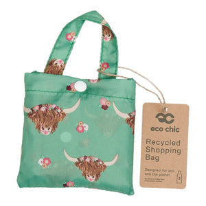 Eco Chic Eco Chic Lightweight Foldable Reusable Shopping Bag Floral Highland Cow