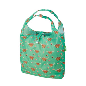 Eco Chic Green Eco Chic Lightweight Foldable Reusable Shopping Bag Floral Highland Cow