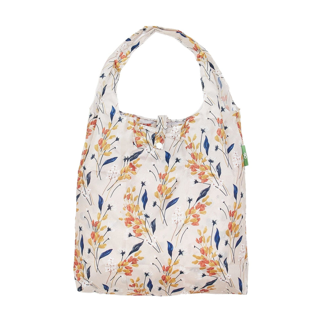 Eco Chic Beige Eco Chic Lightweight Foldable Reusable Shopping Bag Flowers