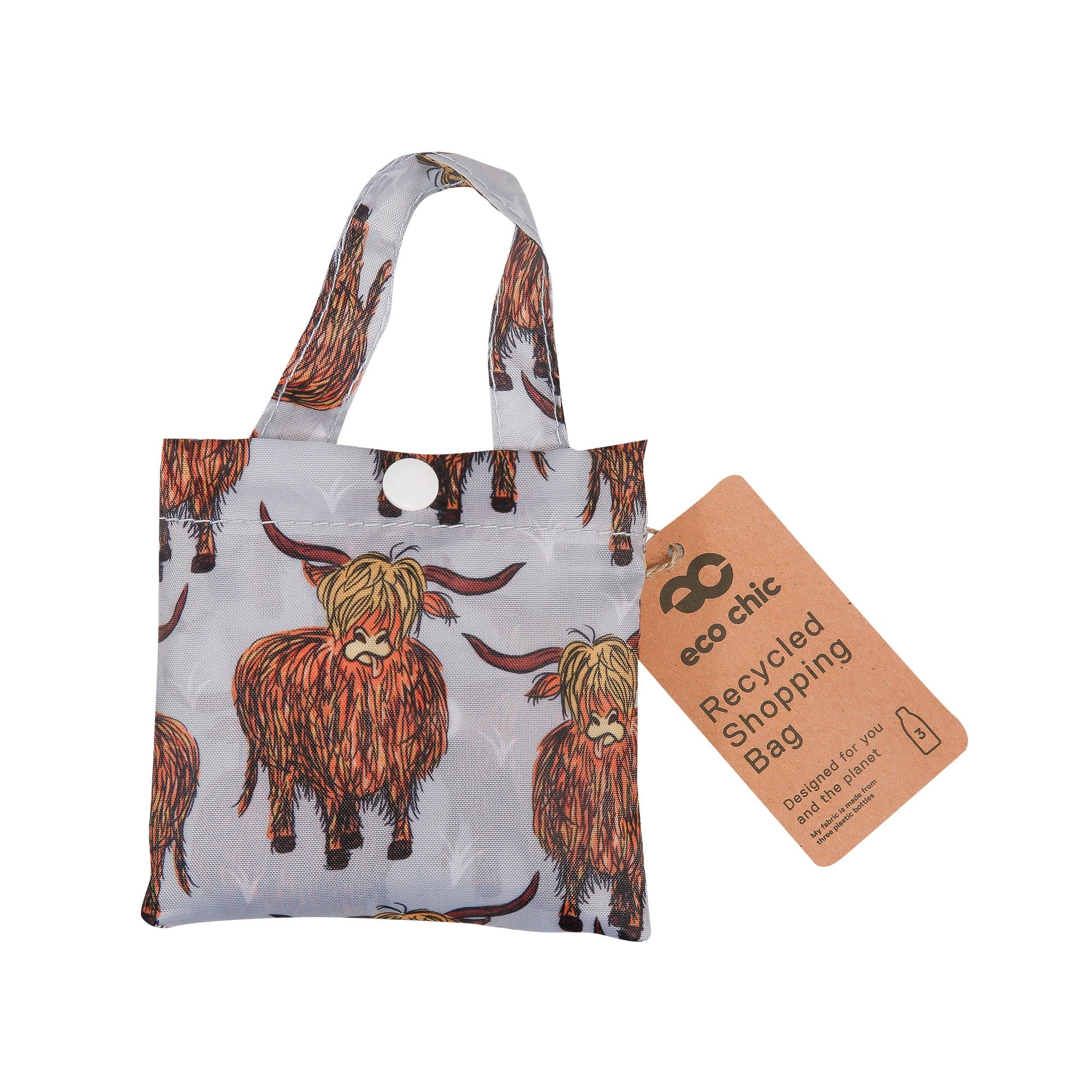 Eco Chic Eco Chic Lightweight Foldable Reusable Shopping Bag Highland Cow