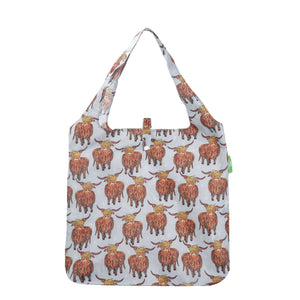 Eco Chic Grey Eco Chic Lightweight Foldable Reusable Shopping Bag Highland Cow