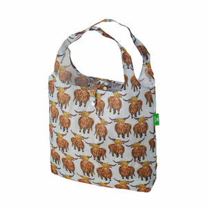 Eco Chic Grey Eco Chic Lightweight Foldable Reusable Shopping Bag Highland Cow