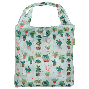 Eco Chic Mint Eco Chic Lightweight Foldable Reusable Shopping Bag House Plant