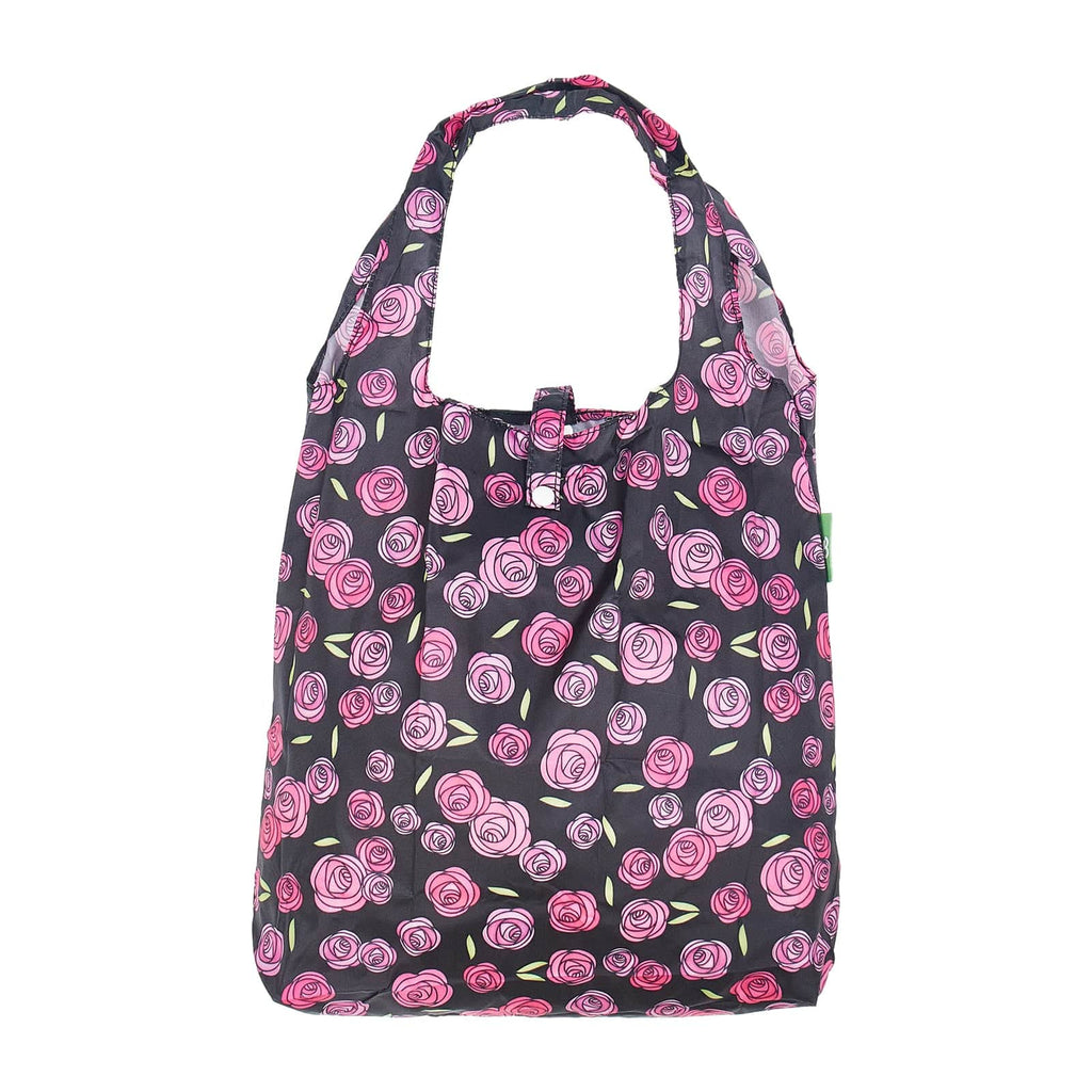 Eco Chic Black Eco Chic Lightweight Foldable Reusable Shopping Bag Mackintosh Rose