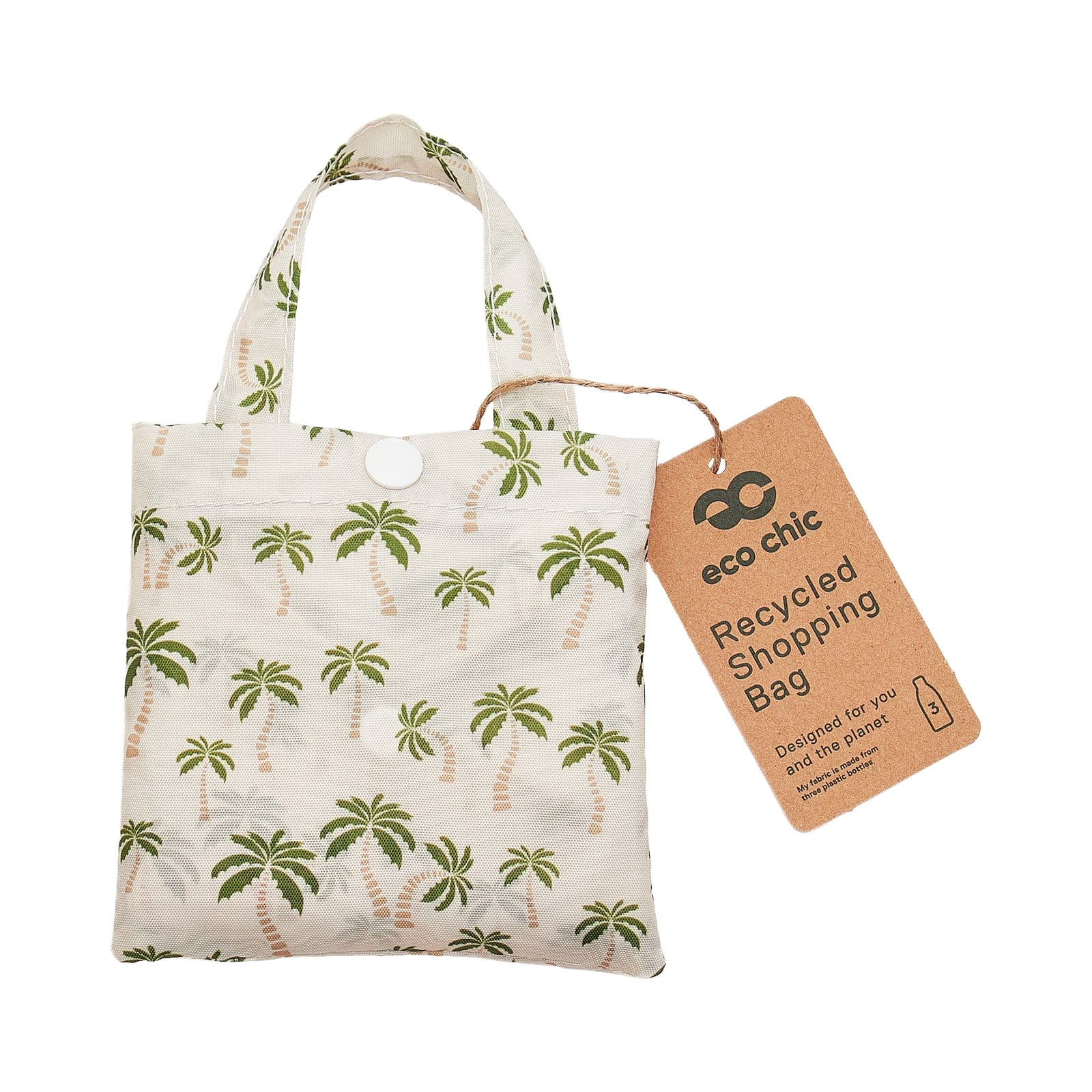 Eco Chic Beige Eco Chic Lightweight Foldable Reusable Shopping Bag Palm Tree
