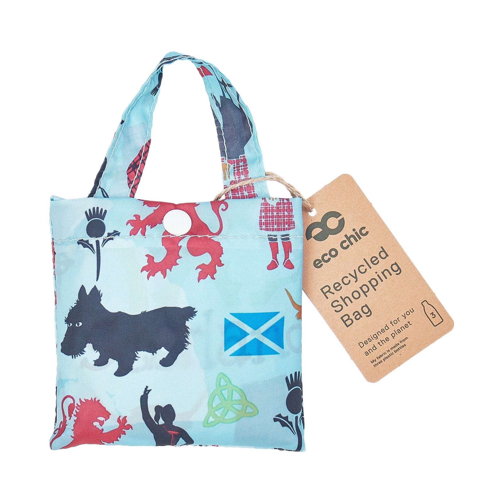 Eco Chic Blue Eco Chic Lightweight Foldable Reusable Shopping Bag Scottish Montage