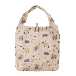 Eco Chic Beige Eco Chic Lightweight Foldable Reusable Shopping Bag Sheep Realism