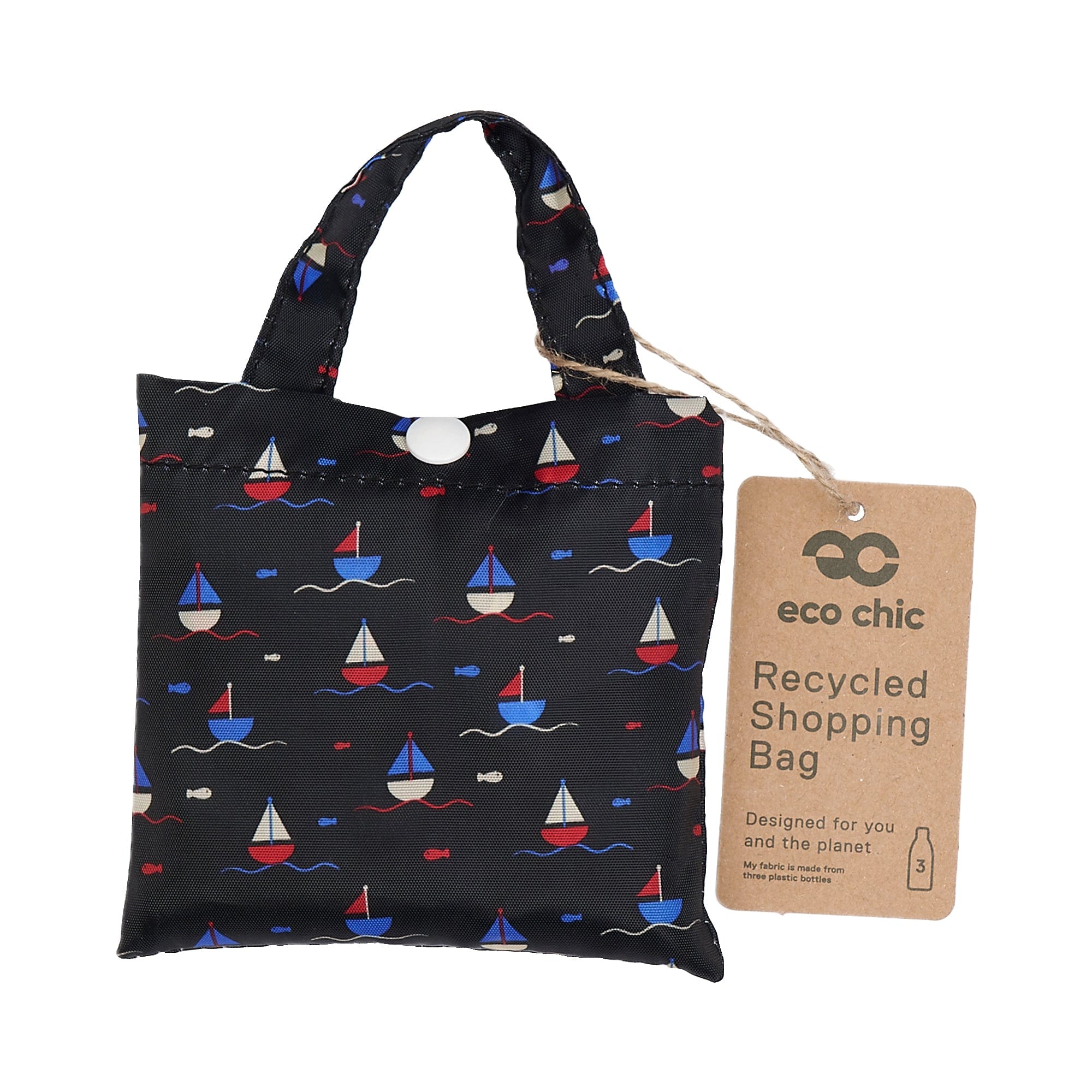 Eco Chic Navy Eco Chic Lightweight Foldable Reusable Shopping Bag Yachts