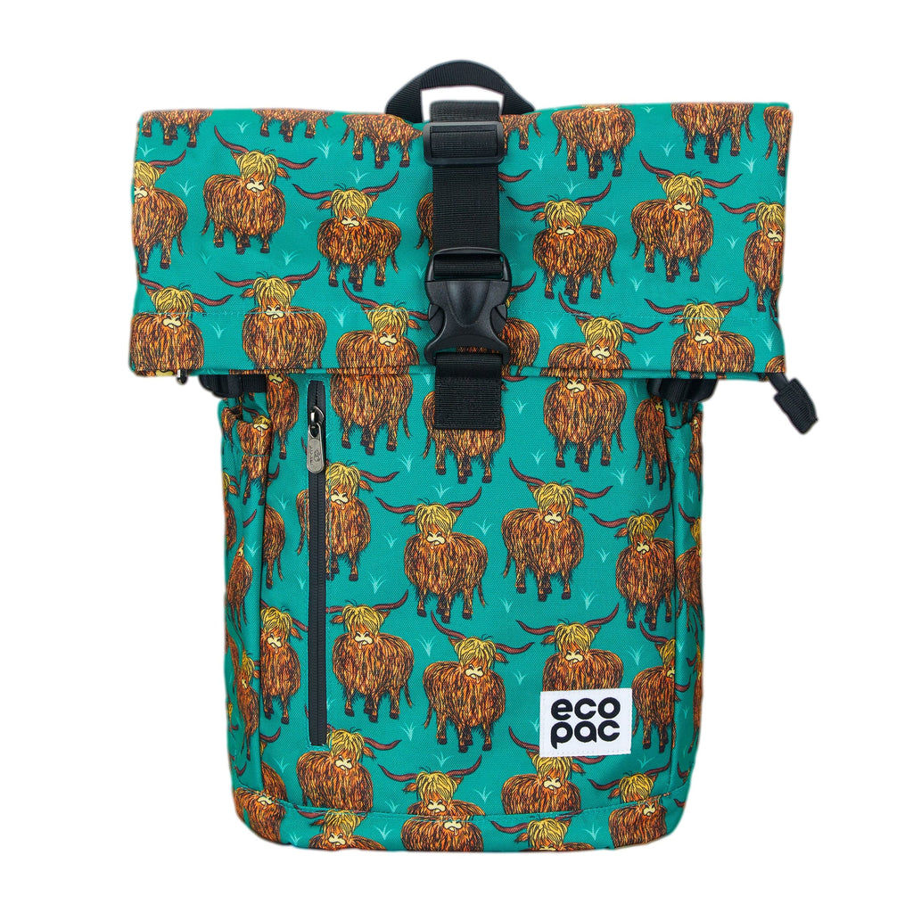 Eco Chic Recycled Canvas Rollup Backpack - Highland Cow β Eco Chic ...