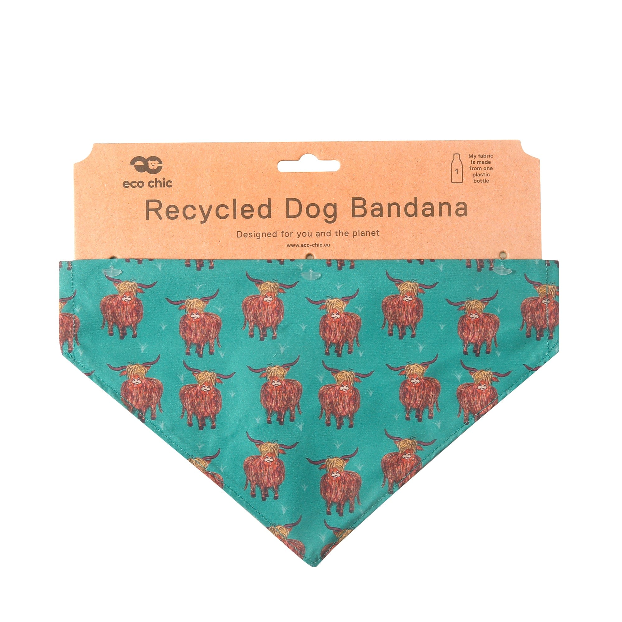 Eco Chic Eco Chic Recycled Dog Bandana - Highland Cow Teal