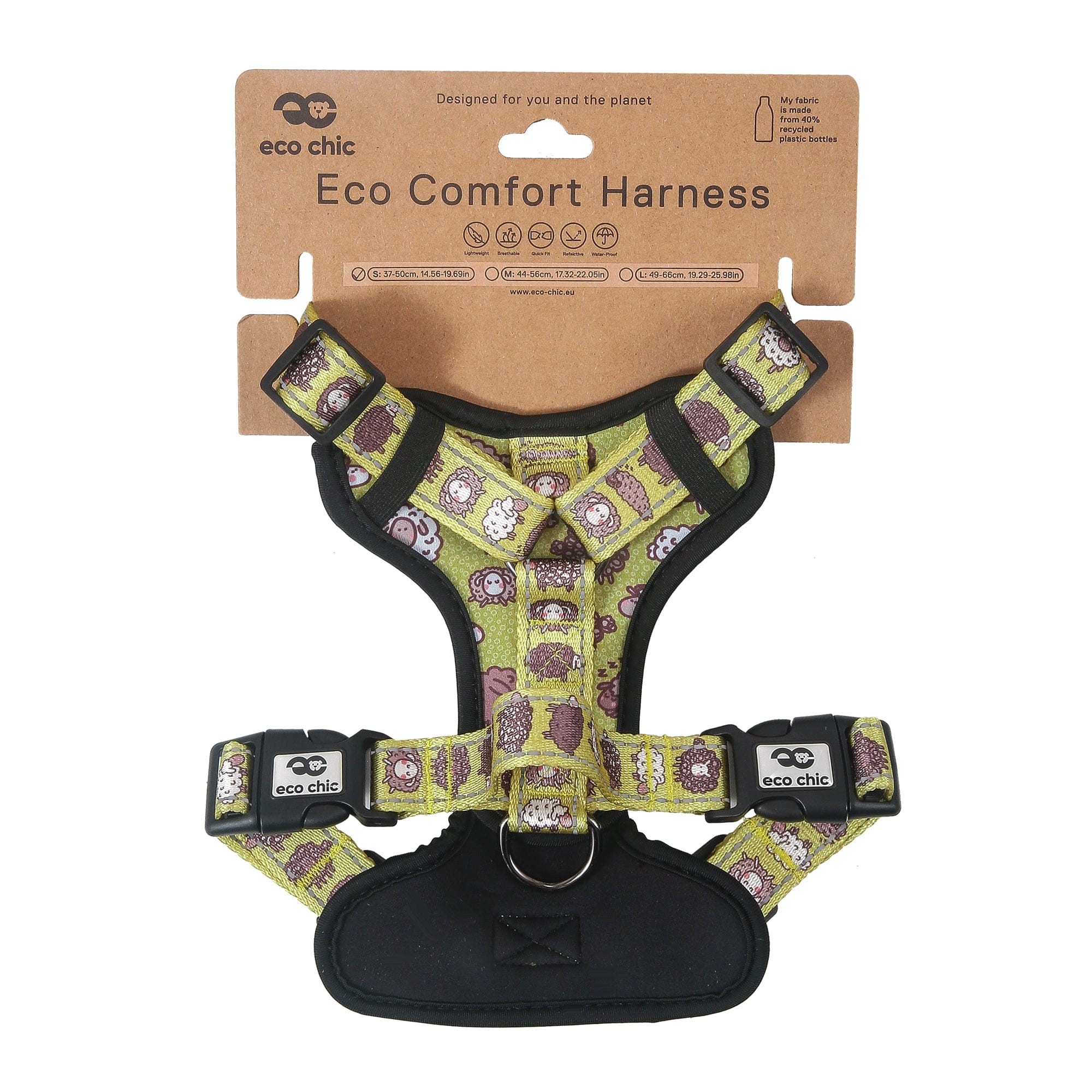 Eco Chic Eco Chic Recycled Dog Harness - Cute Sheep Green