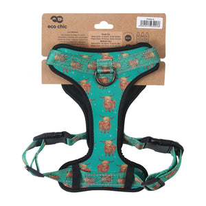 Eco Chic Eco Chic Recycled Dog Harness - Highland Cow Teal