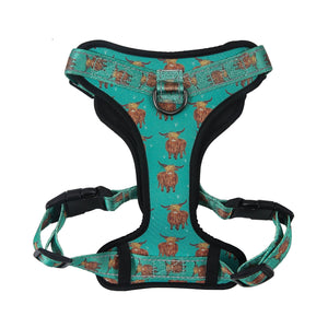 Eco Chic Eco Chic Recycled Dog Harness - Highland Cow Teal