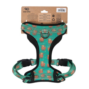 Eco Chic Eco Chic Recycled Dog Harness - Highland Cow Teal