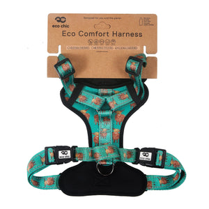 Eco Chic Eco Chic Recycled Dog Harness - Highland Cow Teal