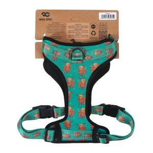 Eco Chic Eco Chic Recycled Dog Harness - Highland Cow Teal