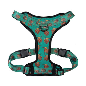 Eco Chic Eco Chic Recycled Dog Harness - Highland Cow Teal