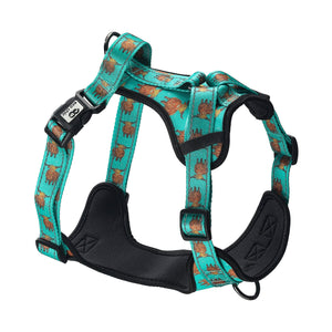 Eco Chic Large Eco Chic Recycled Dog Harness - Highland Cow Teal