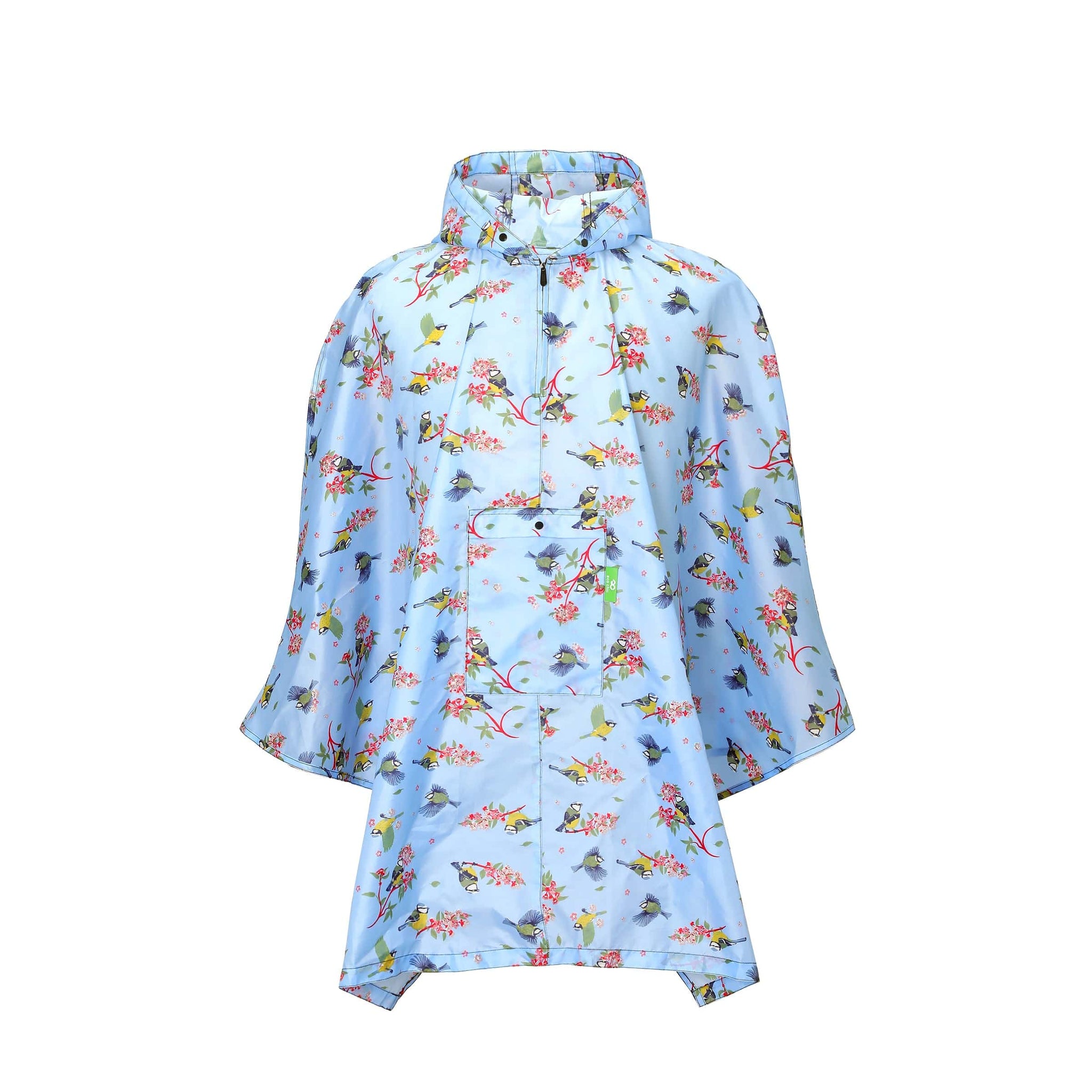 Eco Chic Eco Chic Waterproof Foldable Adult Poncho Blue Tits