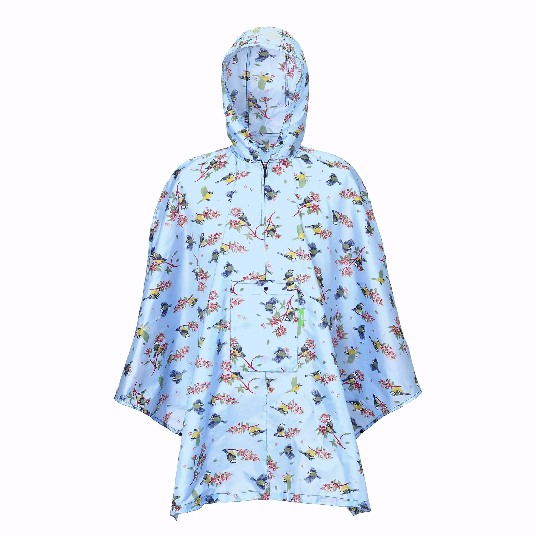 Eco Chic Eco Chic Waterproof Foldable Adult Poncho Blue Tits