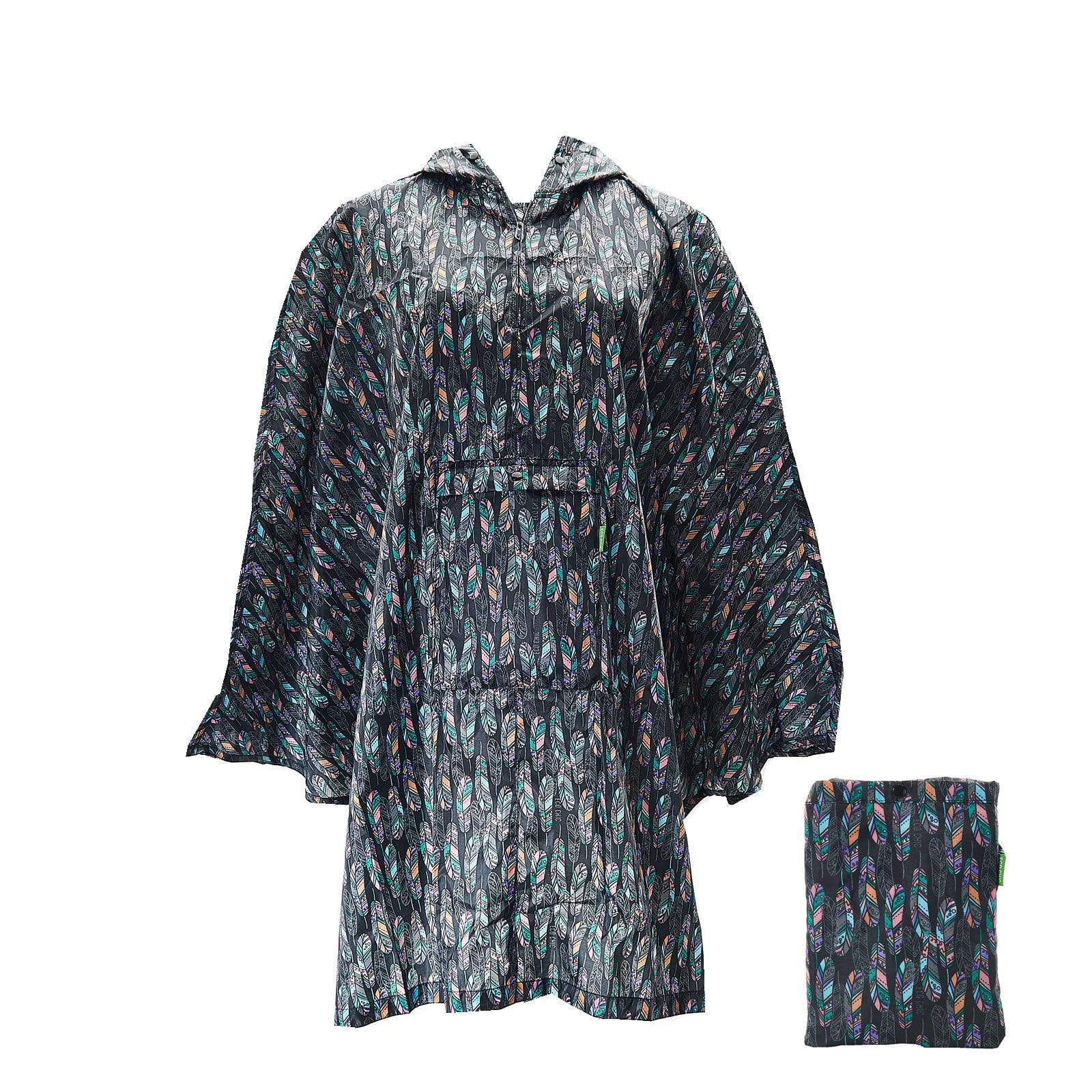 Eco Chic Black Feather Waterproof Foldable Adult Poncho