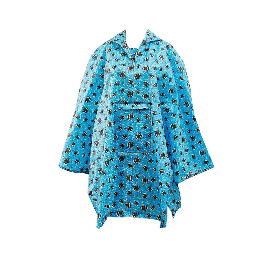 Eco Chic Eco Chic Blue Bees Waterproof Foldable Adult Poncho