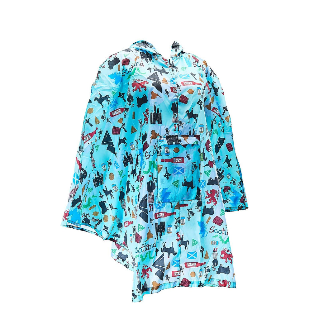 Eco Chic Eco Chic Blue Scottish Montage Waterproof Foldable Adult Poncho