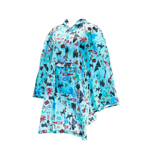 Eco Chic Eco Chic Blue Scottish Montage Waterproof Foldable Adult Poncho