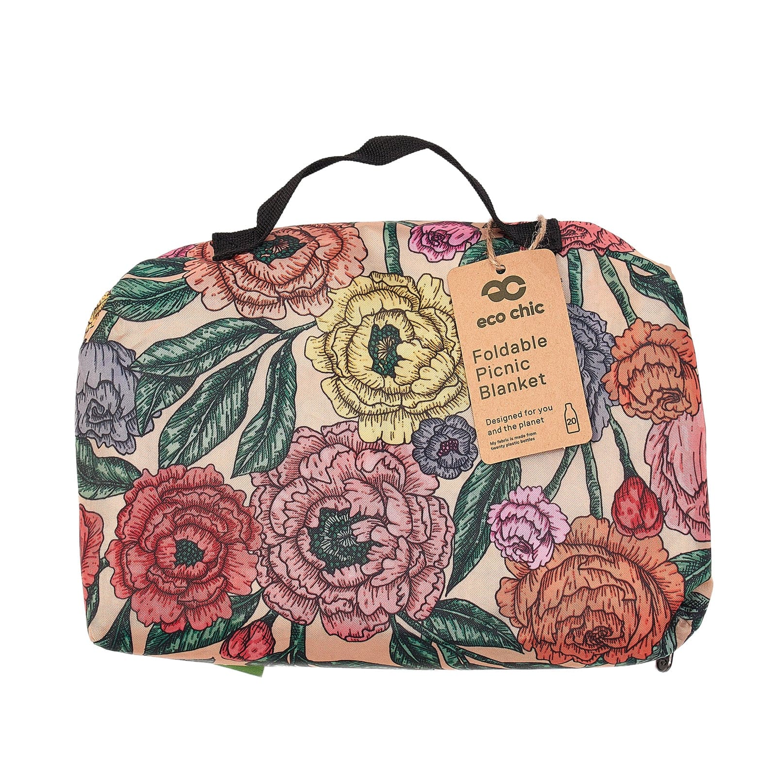 Eco Chic Beige Eco Chic Foldable Picnic Blanket Peonies