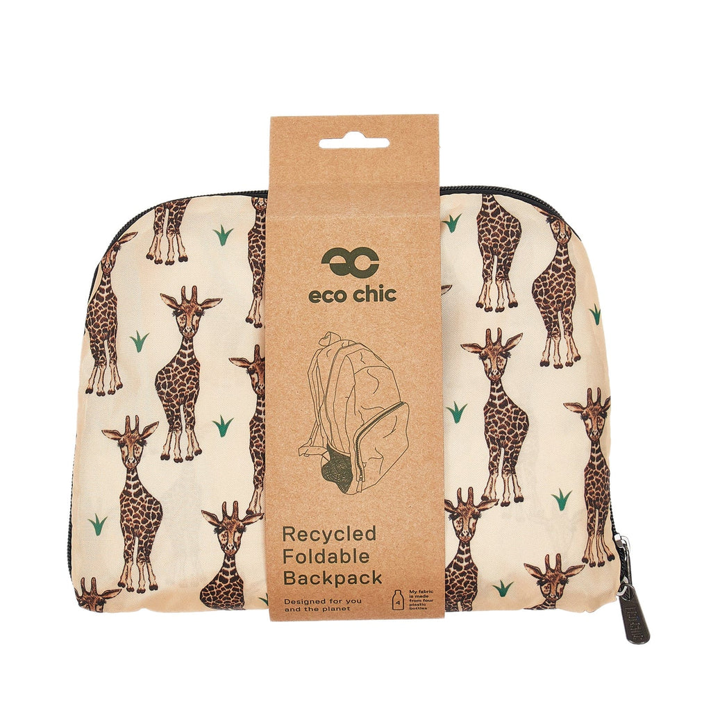 Eco Chic Beige Eco Chic Lightweight Foldable Backpack Giraffes